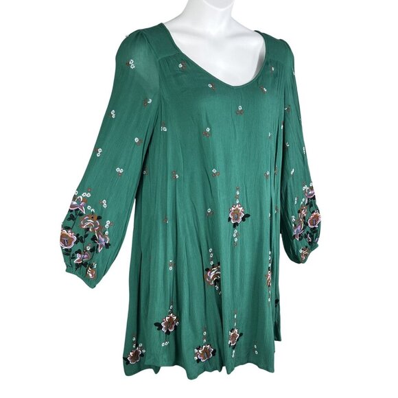 Free People Womens L Green Gauzy Dress Embroidered Boho Hippie Cottagecore Flowy - Picture 4 of 16